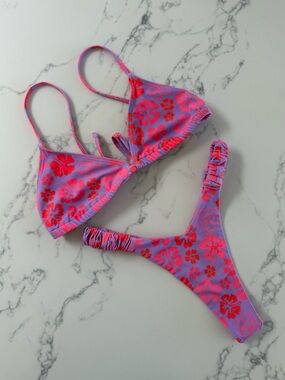 Kulani Kinis  Bralette Top & Retro Y Thong Bottom - Cherry Berry -Size Medium